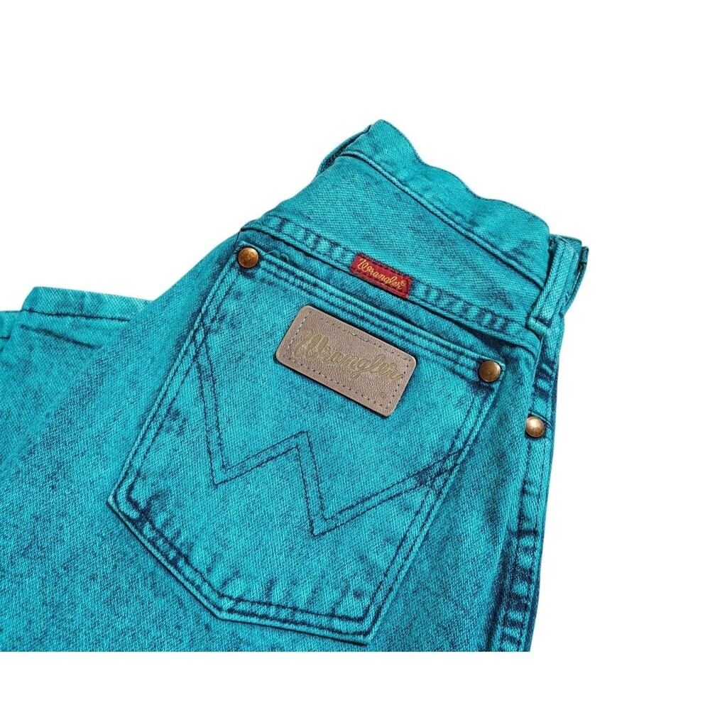 Vtg Wrangler USA High Rise Teal Sz 1 Turquoise Acid Wash Western Cowgirl Jeans